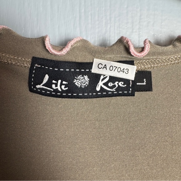 VTG Coquette Top Sz L Demure Romantic Fairy Lettuce Hem Y2K Sage Green Baby Pink - Picture 9 of 13